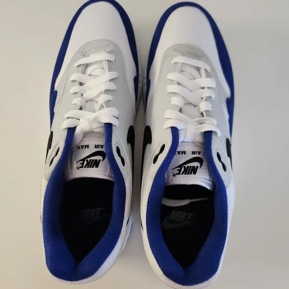 Nike Air Max 1 Mens White/Black-Deep Royal Blue Size 10 - Picture 6 of 10